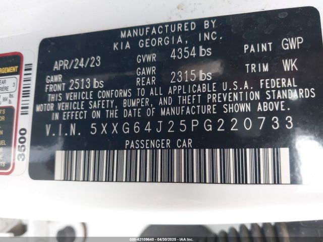 5XXG64J25PG220733 KIA K5 Gt-line