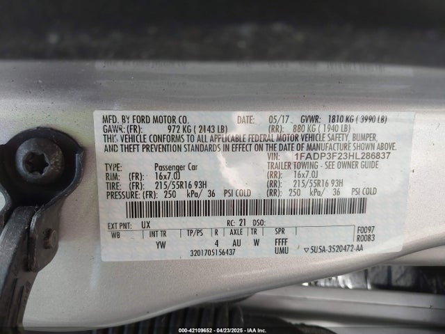 Ford FOCUS SE 2017 1FADP3F23HL286837 Image 9