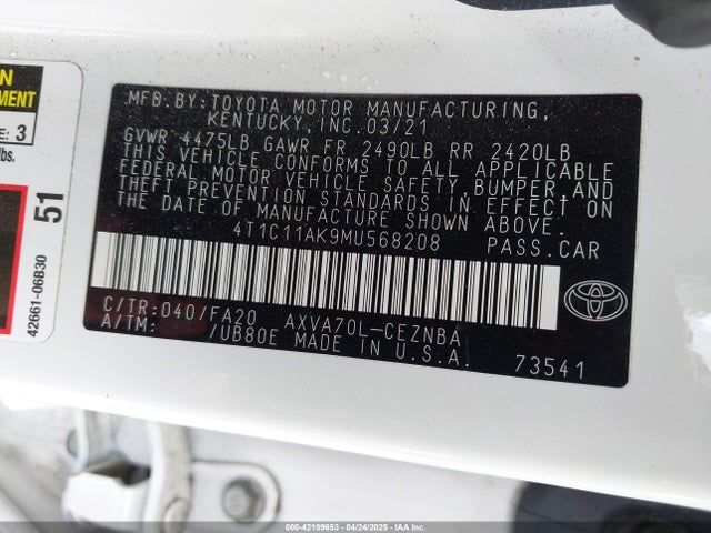 4T1C11AK9MU568208 Toyota CAMRY LE