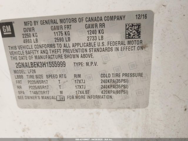 2GNALBEK3H1555999 Chevrolet EQUINOX LS