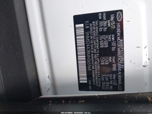 5NMS24AJ8MH365968 Hyundai gdi theta iii