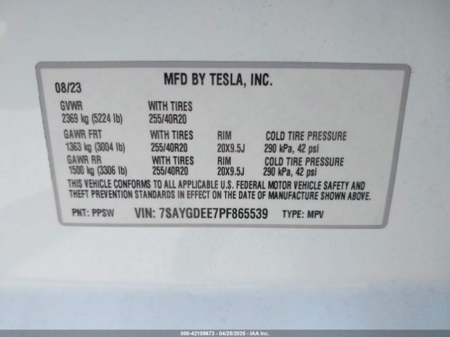 7SAYGDEE7PF865539 Tesla Model Y Awd/long Range Dual Motor All-wheel Drive