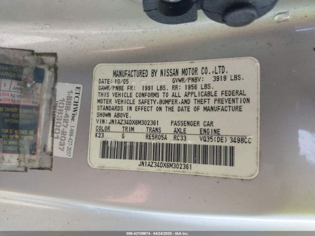 2006 NISSAN 350Z JN1AZ34DX6M302361 Photo 8