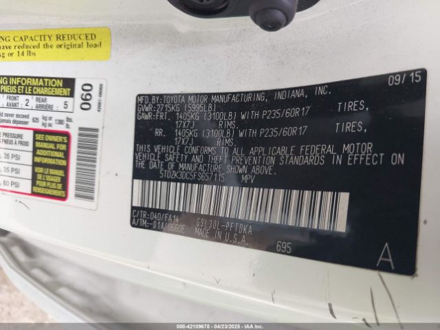 5TDZK3DC5FS657115 Toyota Sienna L 7 Passenger