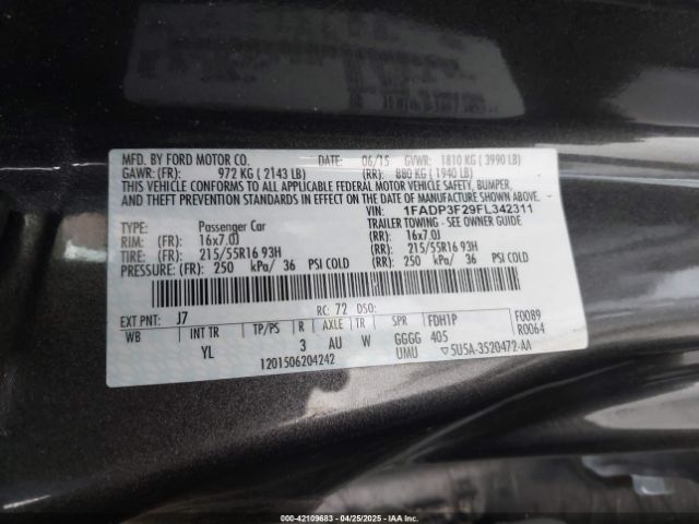 1FADP3F29FL342311 Ford FOCUS SE