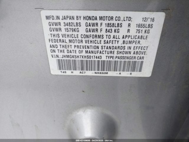 JHMGK5H7XHS017443 Honda FIT EX