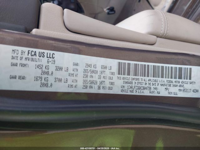 1C4RJFCG6KC804739 Jeep Grand Cherokee Overland 4x4