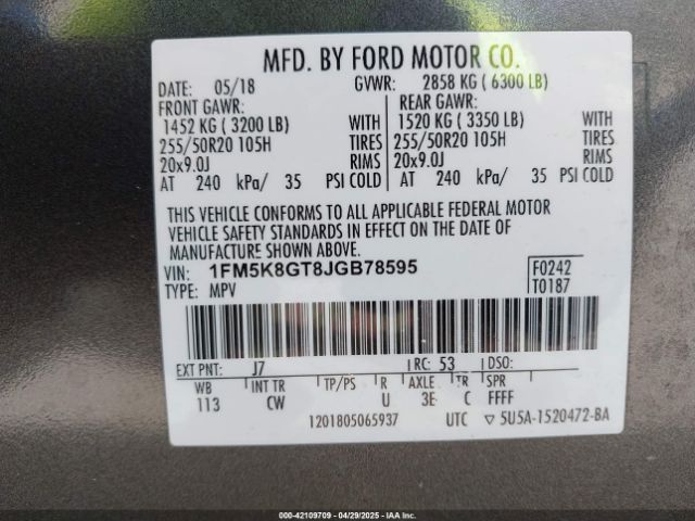1FM5K8GT8JGB78595 Ford EXPLORER SPORT