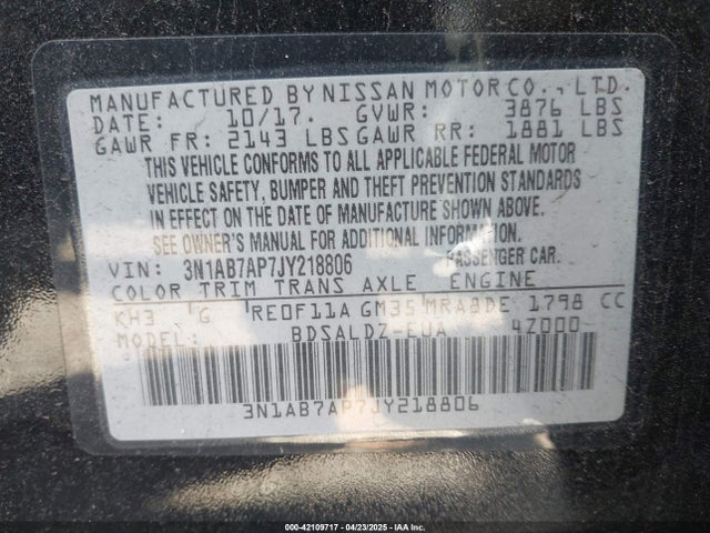 3N1AB7AP7JY218806 Nissan SENTRA SV