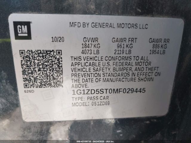 2021 CHEVROLET MALIBU 1G1ZD5ST0MF029445 Photo 8