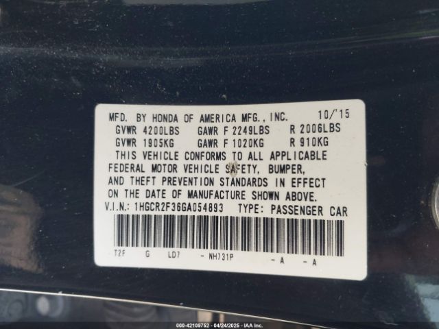 1HGCR2F36GA054893 Honda ACCORD LX