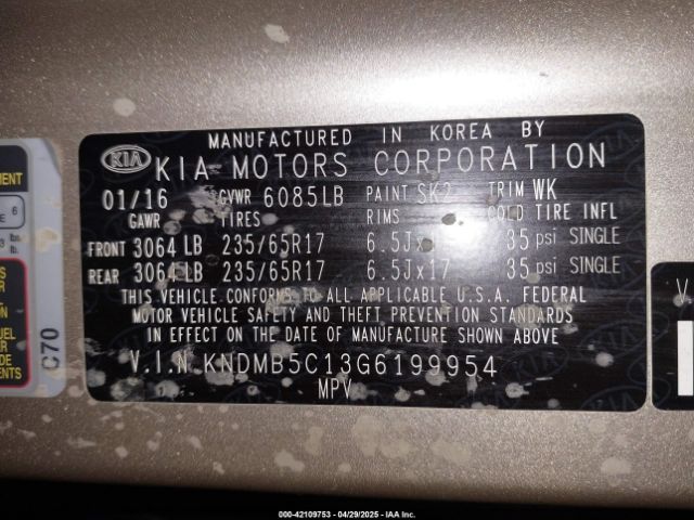 KNDMB5C13G6199954 KIA SEDONA LX