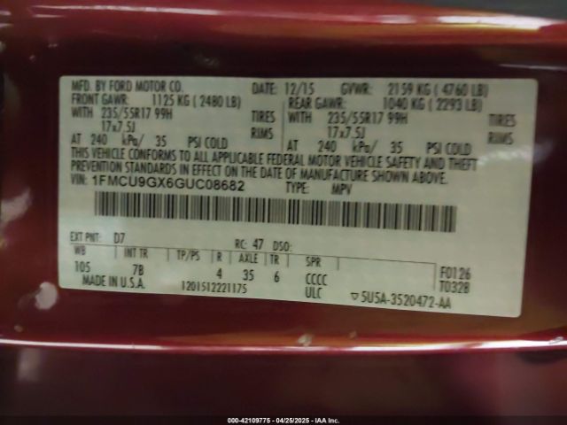 1FMCU9GX6GUC08682 Ford ESCAPE SE