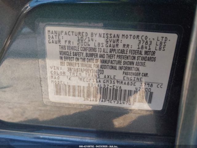 3N1AB7AP9EY314703 Nissan SENTRA SV