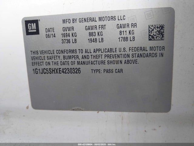 1G1JC5SHXE4230326 Chevrolet Sonic Lt Auto