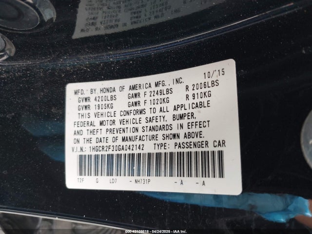1HGCR2F30GA042142 Honda ACCORD LX
