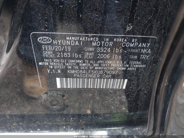 KMHD84LF5KU879097 Hyundai ELANTRA SEL