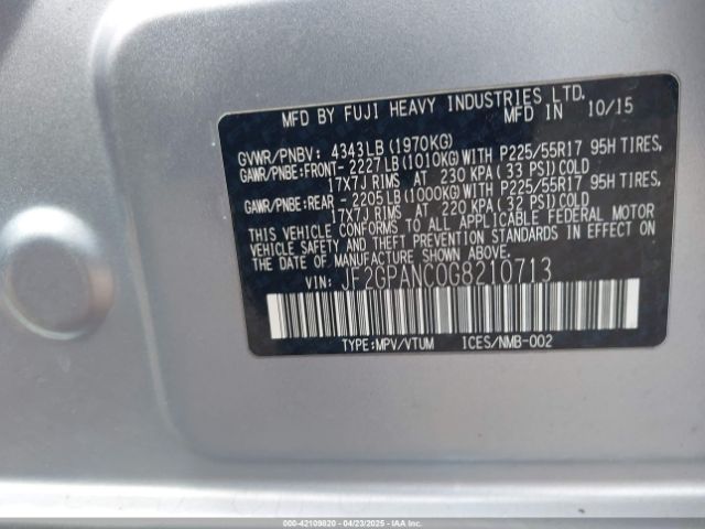 JF2GPANC0G8210713 Subaru Crosstrek 2.0i Limited