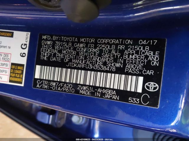 JTDKARFU3H3538478 Toyota Prius Two Eco