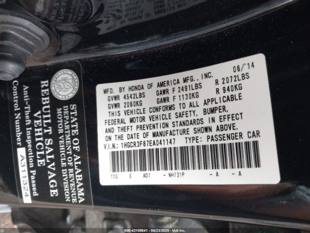 1HGCR3F87EA041147 Honda Accord Ex-l V-6