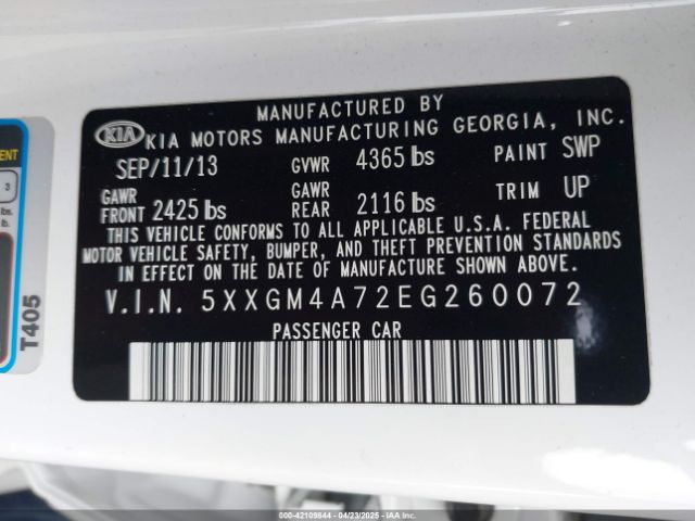 5XXGM4A72EG260072 KIA Optima Lx