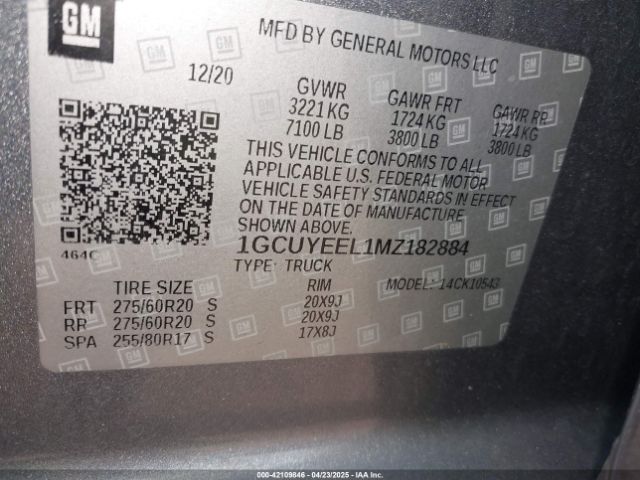 1GCUYEEL1MZ182884 Chevrolet Silverado 1500 4wd  Short Bed Rst