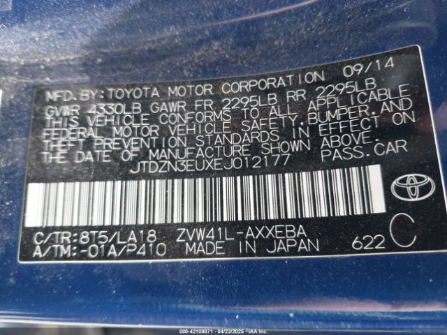 JTDZN3EUXEJ012177 Toyota Prius V Five