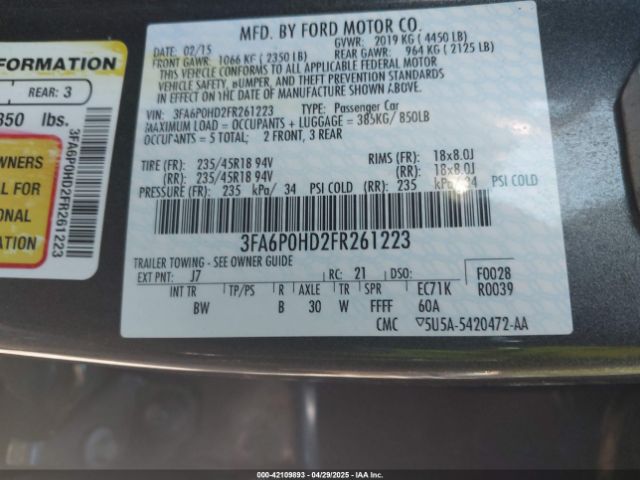3FA6P0HD2FR261223 Ford FUSION SE