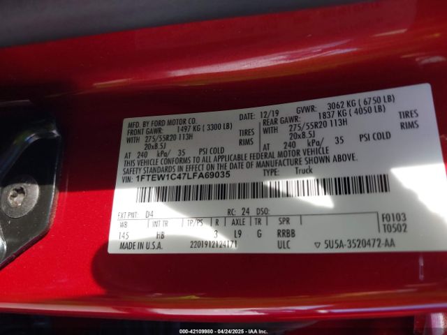 1FTEW1C47LFA69035 Ford F-150 Lariat