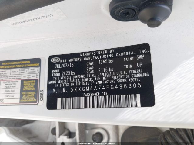5XXGM4A74FG496305 KIA Optima Lx