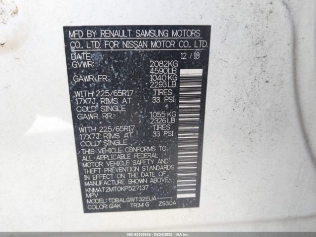 KNMAT2MT0KP527137 Nissan ROGUE SV