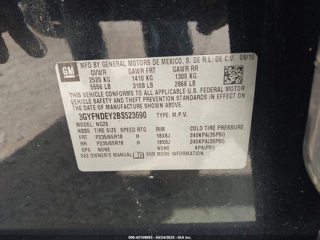 2011 CADILLAC SRX 3GYFNDEY2BS523690 Photo 8