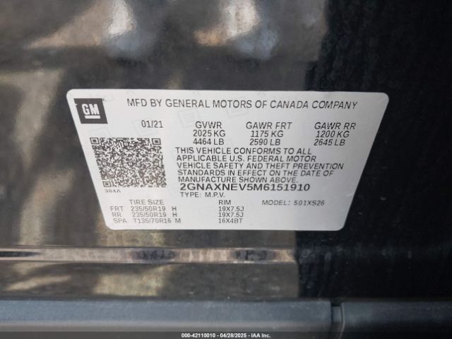 2GNAXNEV5M6151910 Chevrolet Equinox Fwd Premier