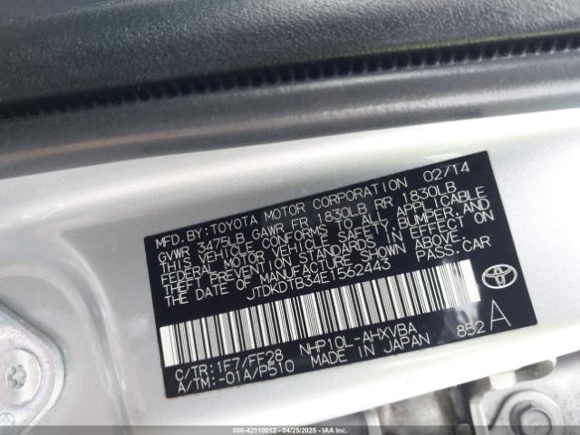 JTDKDTB34E1562443 Toyota Prius C Two