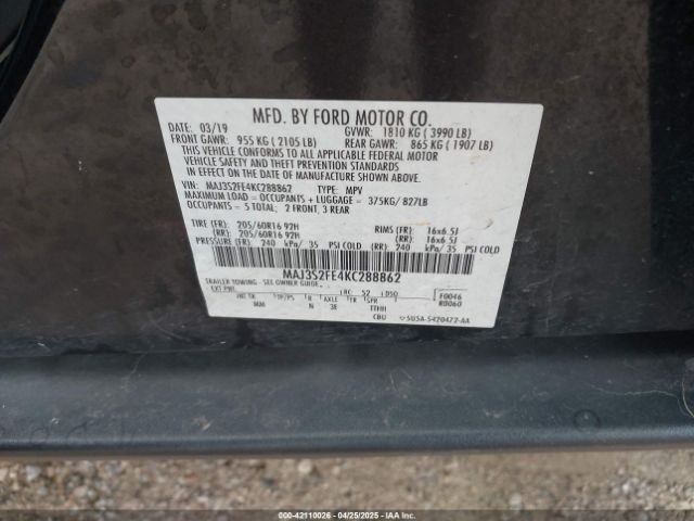 MAJ3S2FE4KC288862 Ford ECOSPORT S