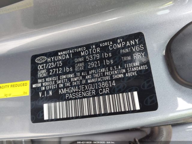 KMHGN4JEXGU138614 Hyundai Genesis 3.8