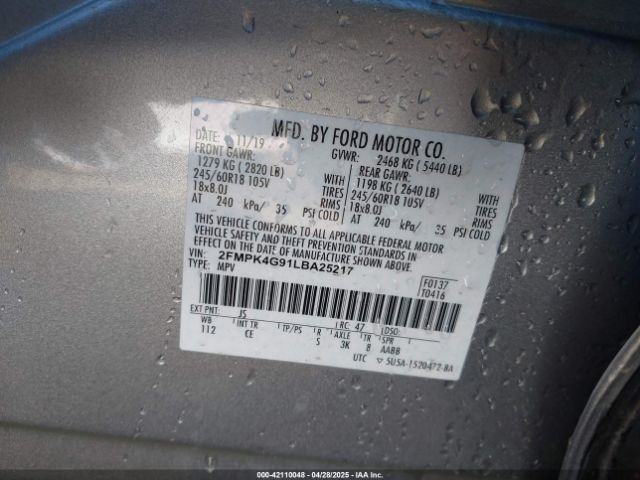 2FMPK4G91LBA25217 Ford EDGE SE