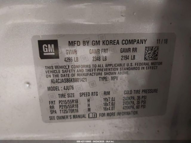KL4CJASB6KB801421 Buick Encore Fwd Preferred