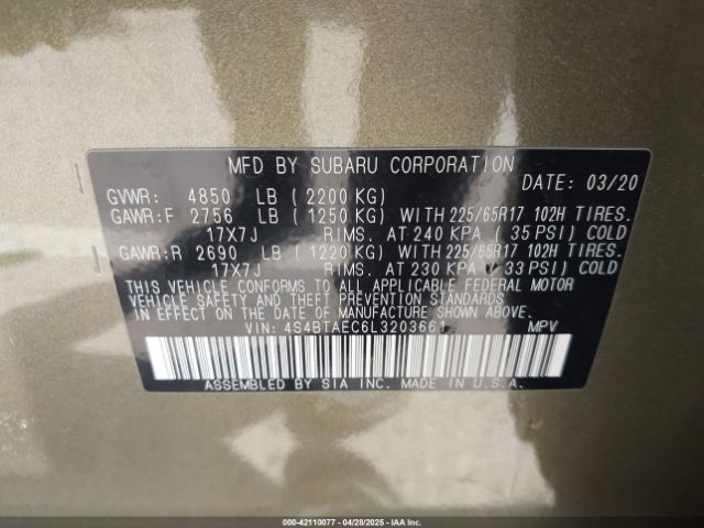 4S4BTAEC6L3203661 Subaru Outback Premium