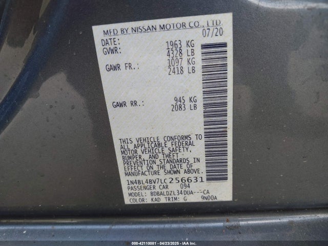 1N4BL4BV7LC256631 Nissan Altima S Fwd