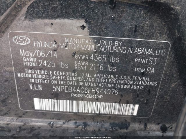 5NPEB4AC6EH944976 Hyundai SONATA GLS