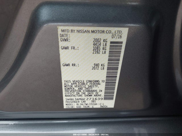 1N4BL3AP6GC271639 Nissan Altima 3.5 Sl
