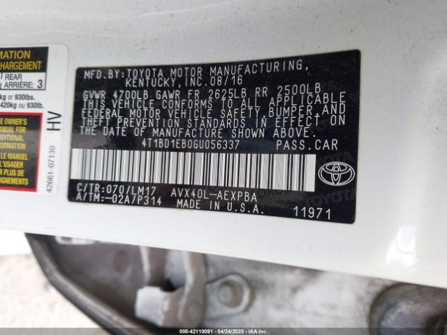4T1BD1EB0GU056337 Toyota Avalon Hybrid Limited