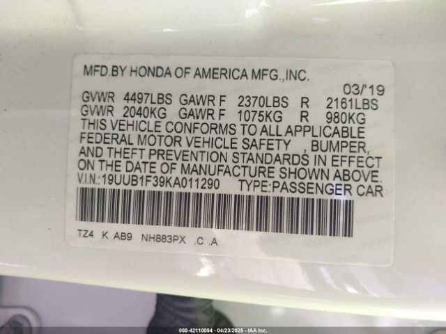 19UUB1F39KA011290 Acura Tlx Standard