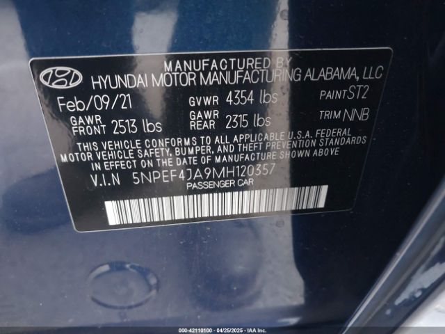 2021 HYUNDAI SONATA 5NPEF4JA9MH120357 Photo 8