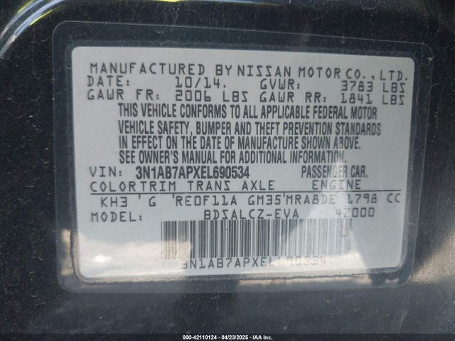 3N1AB7APXEL690534 Nissan SENTRA S
