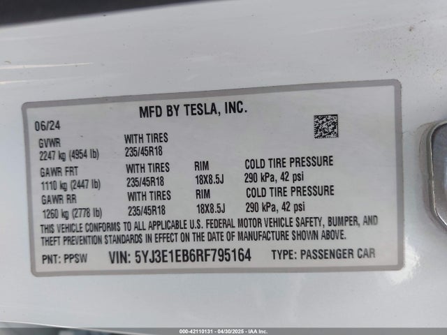 2024 TESLA MODEL 3 5YJ3E1EB6RF795164 Photo 8