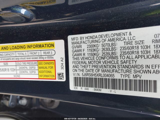 5J6RS6H5XRL004065 Honda Cr-v Hybrid Sport