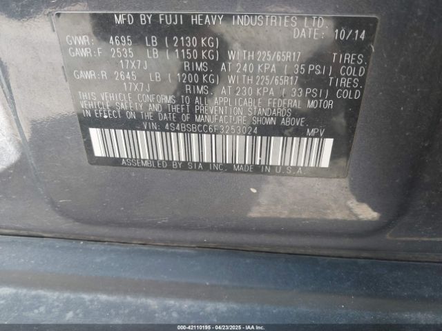 4S4BSBCC6F3253024 Subaru Outback 2.5i Premium