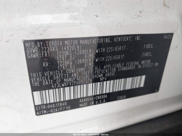 4T3LWRFV2PU092379 Toyota Rav4 Hybrid Le